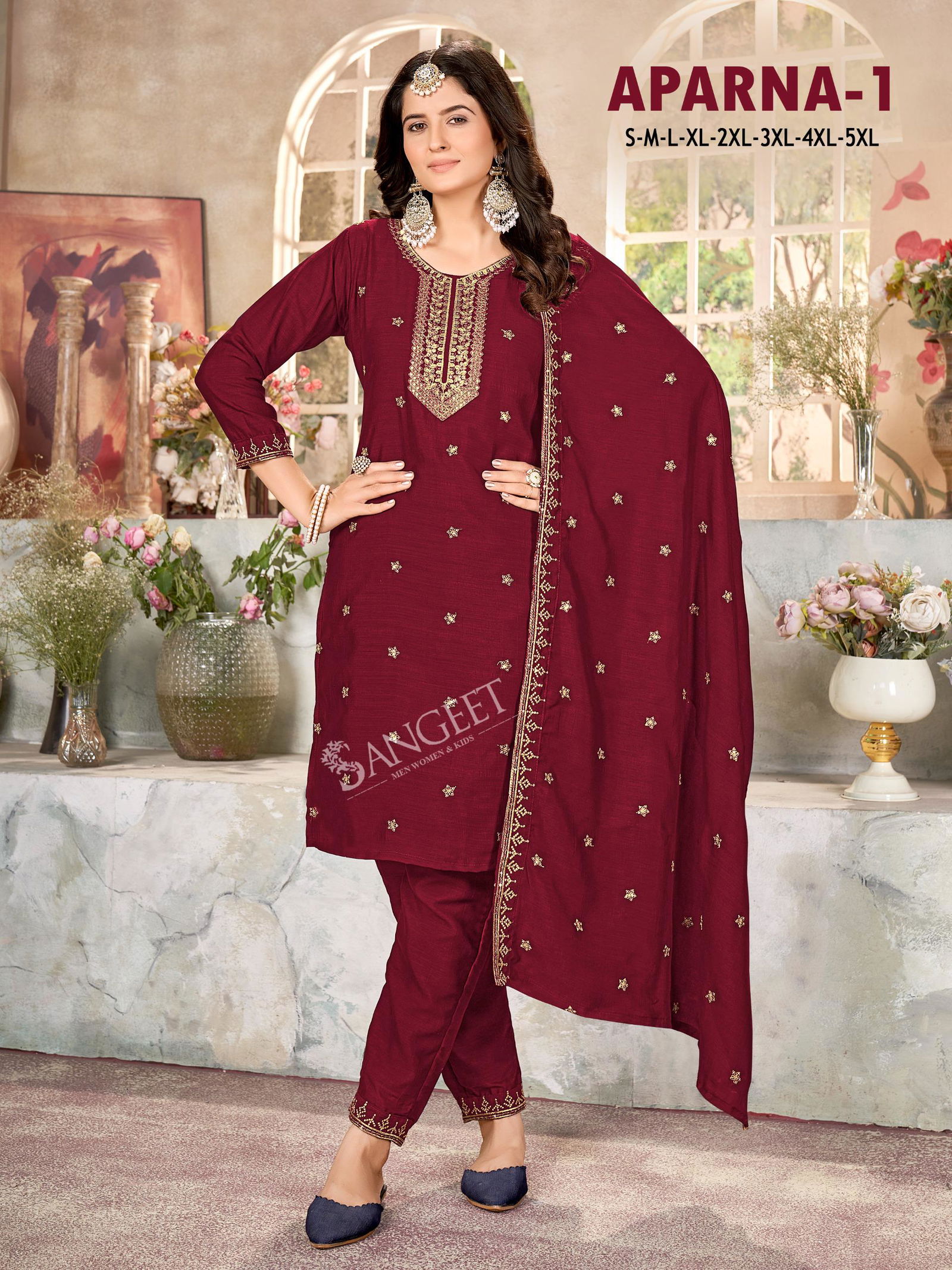 Aparna 1 By Sangeet Vichitra Silk Embroidery Kurti With Bottom Dupatta Wholesale Shop In Surat